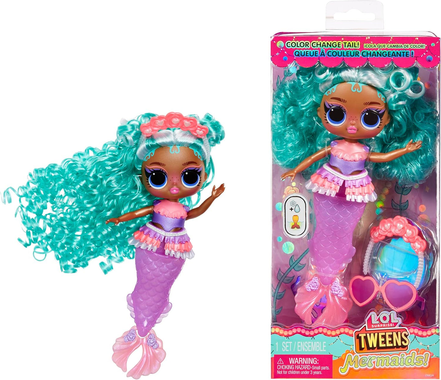 L.O.L. Överraskning! Tweens - Mermaid Lola Waves - modedocka med färgskiftande svans, rörlig fena och vackra tillbehör - leksak för barn och samlare från 4 år Naty Shop Serena Finn Dolls