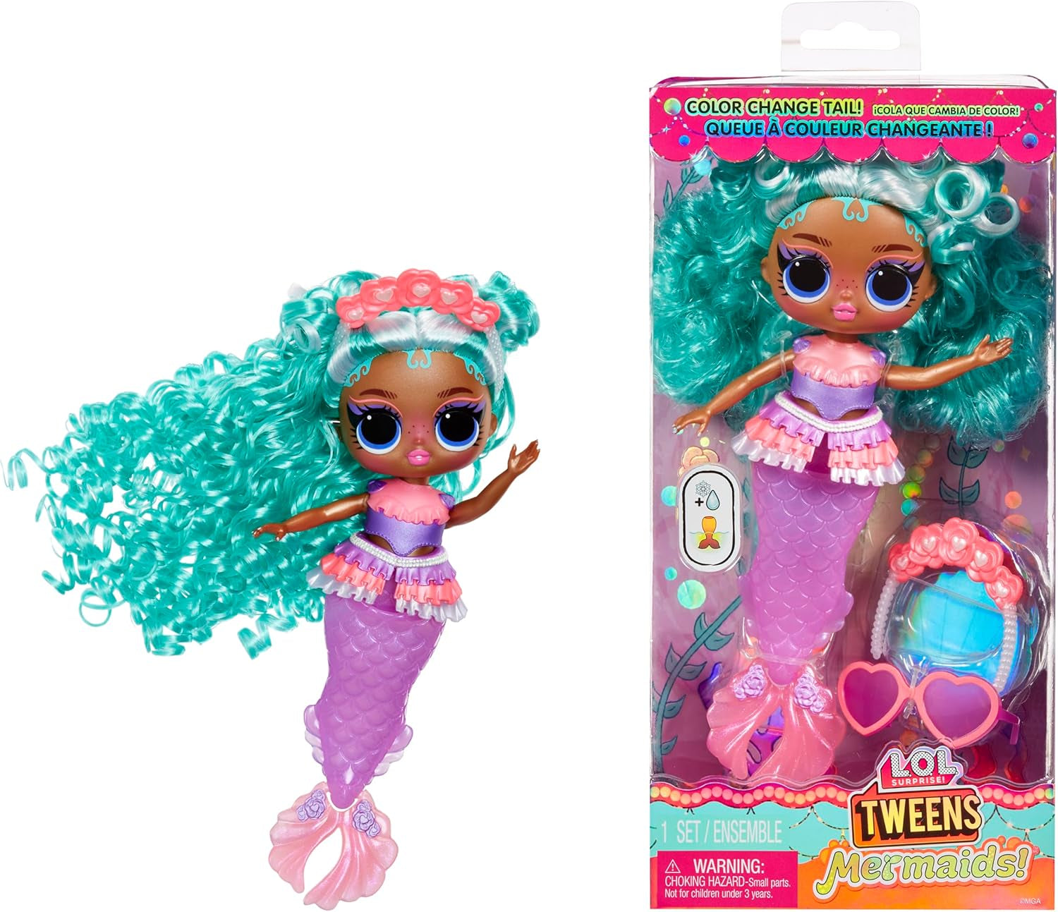 L.O.L. Överraskning! Tweens - Mermaid Lola Waves - modedocka med färgskiftande svans, rörlig fena och vackra tillbehör - leksak för barn och samlare från 4 år Naty Shop Serena Finn Dolls