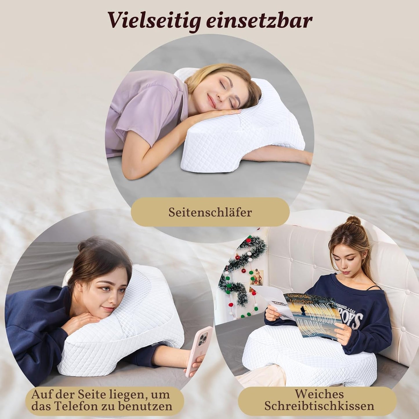SAHEYER sidosovskudde med arm, ergonomisk ortopedisk kudde, nack- och axelkudde Memory Foam, nackkudde med flervinklade armar för många sovställningar (vit) Cervikala ortopediska kuddar Naty Shop