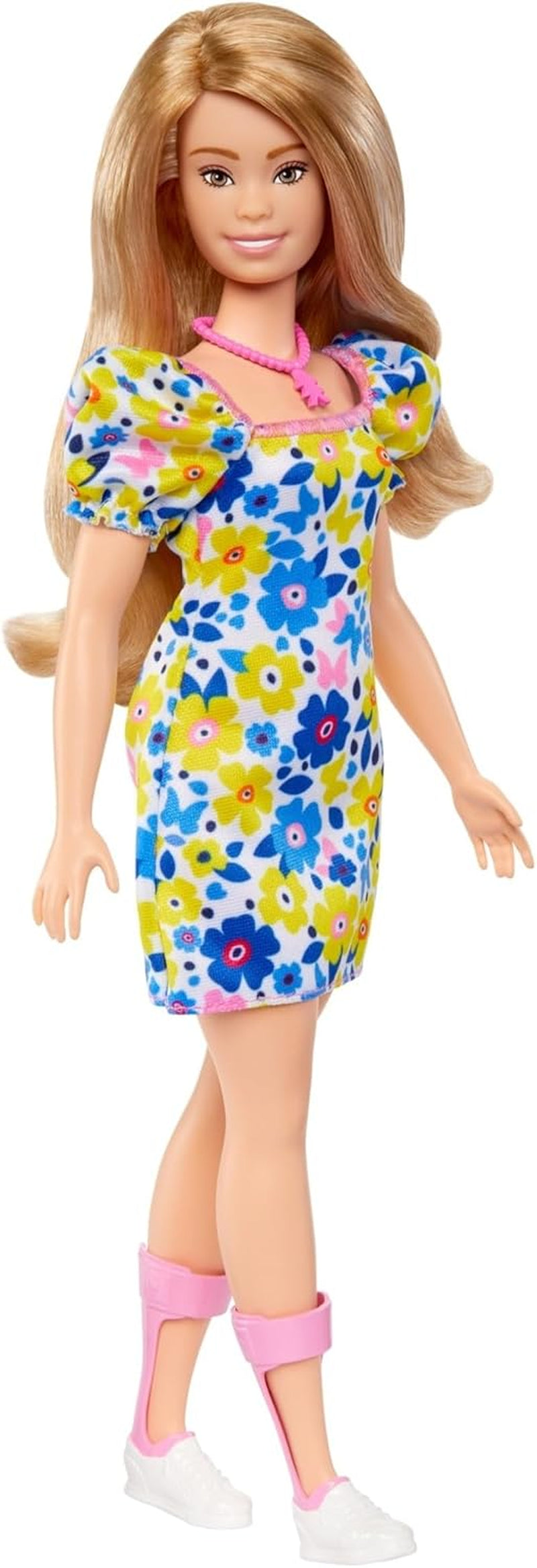 Barbie Fashionistas - Utvecklad med National Down Syndrome Society, blont hår och trendig outfit med blommig klänning och vita sneakers, för åldrarna 3 och uppåt, HJT05 Naty Shop Dolls Default Title