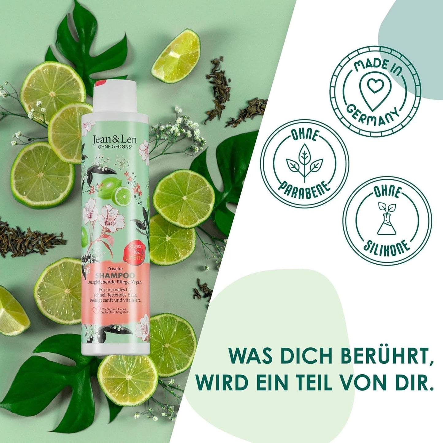 Jean & Len Green Tea & Lime fuktgivande schampo, för normalt till fett hår, 300 ml dusch och bad Jean & Len Green Tea & Lime
