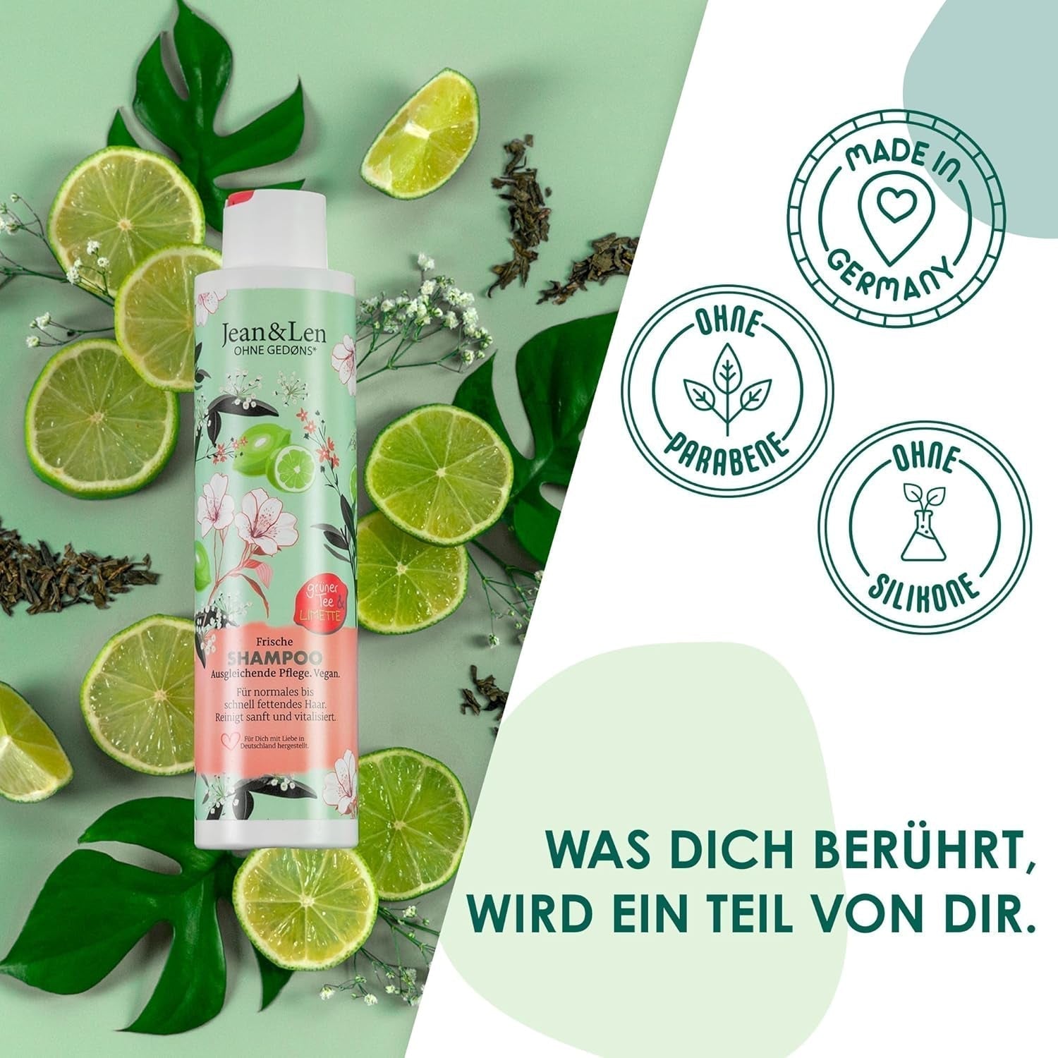 Jean & Len Green Tea & Lime fuktgivande schampo, för normalt till fett hår, 300 ml dusch och bad Jean & Len Green Tea & Lime