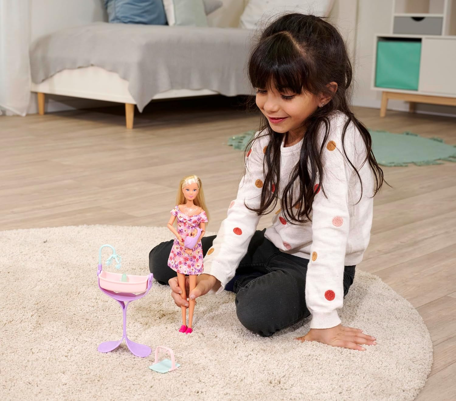Simba 105733680 Steffi LOVE Doll Hello Baby (29 Cm) - Gravid lekdocka med växande mage, docka och tillbehör - barnleksak för flickor och pojkar från 3 år, svarta Dolls Naty Shop