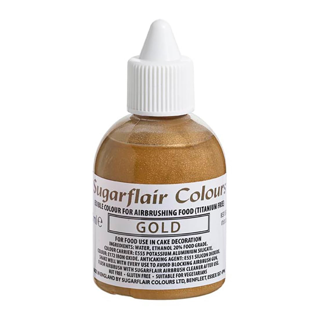 Sugarflair Gold ätbar matfärgning, Airbrush-färg för tårtor, muffins, glasyr och tårtdekorationer - 60 ml