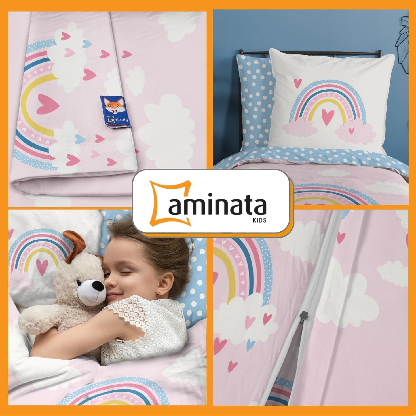 Aminata Kids sängkläder för barn, regnbåge, vändbara Sängkläder - barn Naty Shop