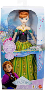 Mattel Toys Disney Frozen Anna Sjungande modedocka i ikonisk outfit sjunger "För första gången" från Disney-filmen på engelska, franska, tyska, italienska, JDL59