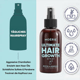 MOÉRIE Ultimate Mineral Hair Growth Spray för längre, tjockare och fylligare hår - med biotin och koffein - Veganska hårprodukter, Parabenfri, alla hårtyper, vänder håravfall - 2 månaders tillförsel Hårvård Naty Shop