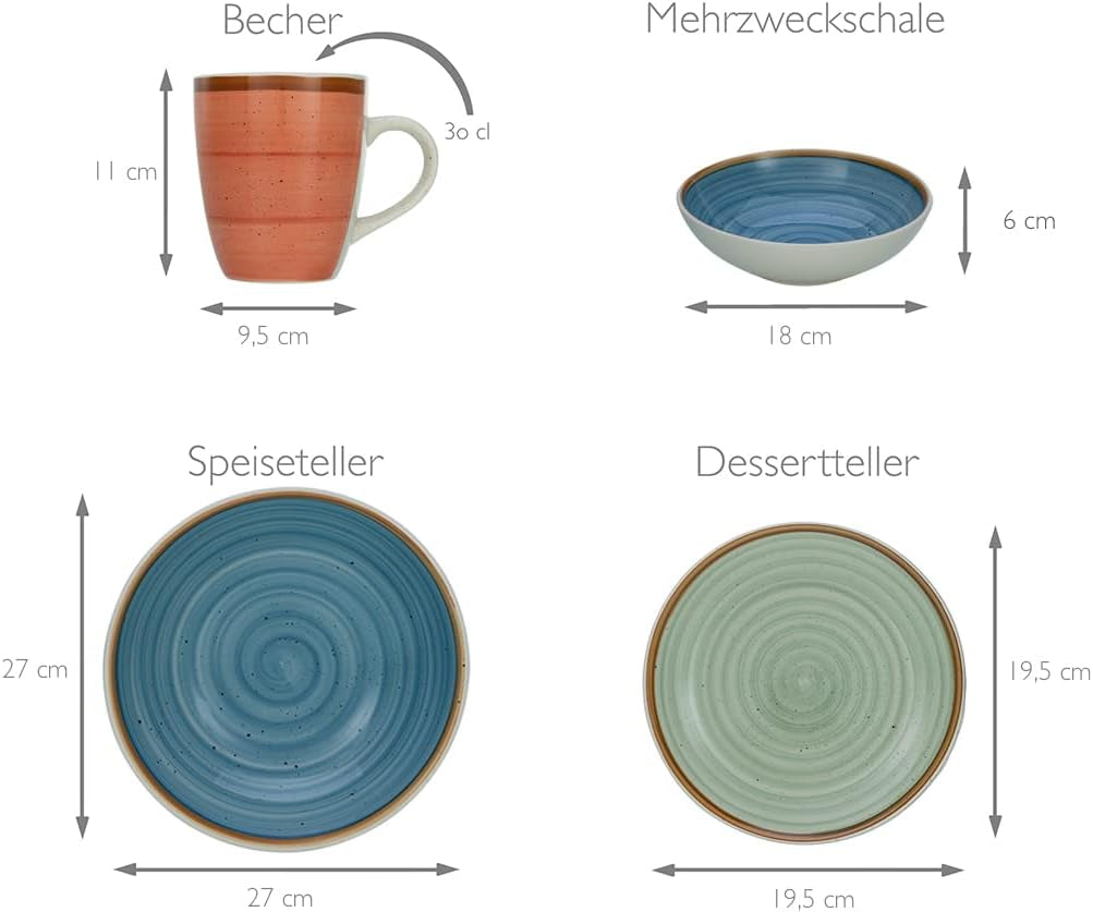CreaTable, 22851, COUNTRY-serien, 24-delat servisset för 6, kombinerad porslinsservice, diskmaskin och mikrovågssäker, kvalitetstillverkning