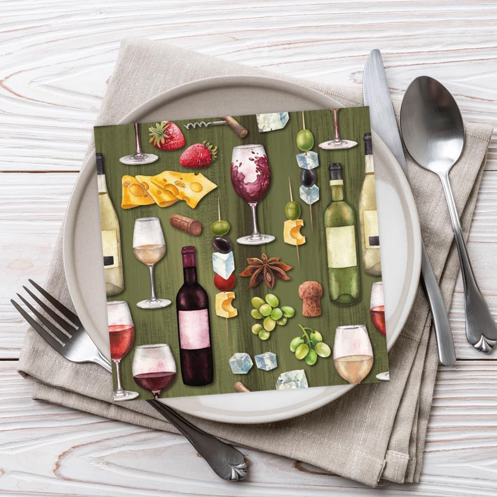 Tiflair Cheese & Wine Lunch Servetter, 3 lager, 20 stycken, Fromage, Vino, Wine Night, För decoupage, 33 X 33 Cm
