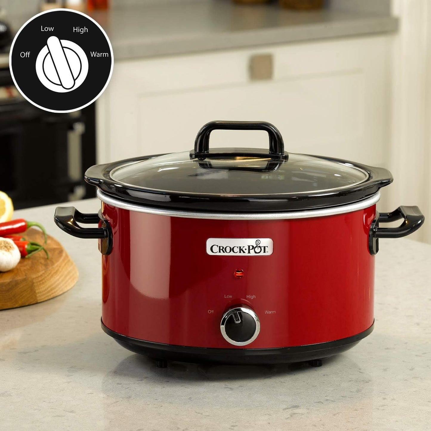 Crock-Pot Slow Cooker, 2 temperaturinställningar + Håll varm funktion, 3,5 liter (3-4 personer), Röd [SCV400RD] Slow Cooker Naty Shop