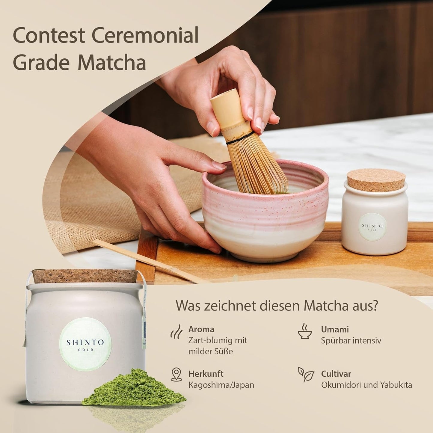 Shinto - "Guld" ekologiskt matcha-te - grönt tepulver av ceremoniell kvalitet - JAS & EU BIO-certifierat - Skuggat & handplockat - Direktimport från Uji, Japan - 30 g
