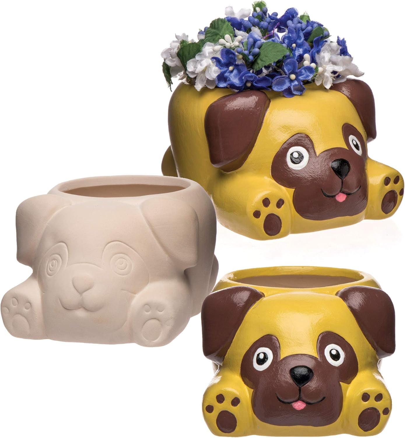 Baker Ross 'Pug' Keramikkrukor (2 st) - för barn att måla, dekorera och ge bort i present