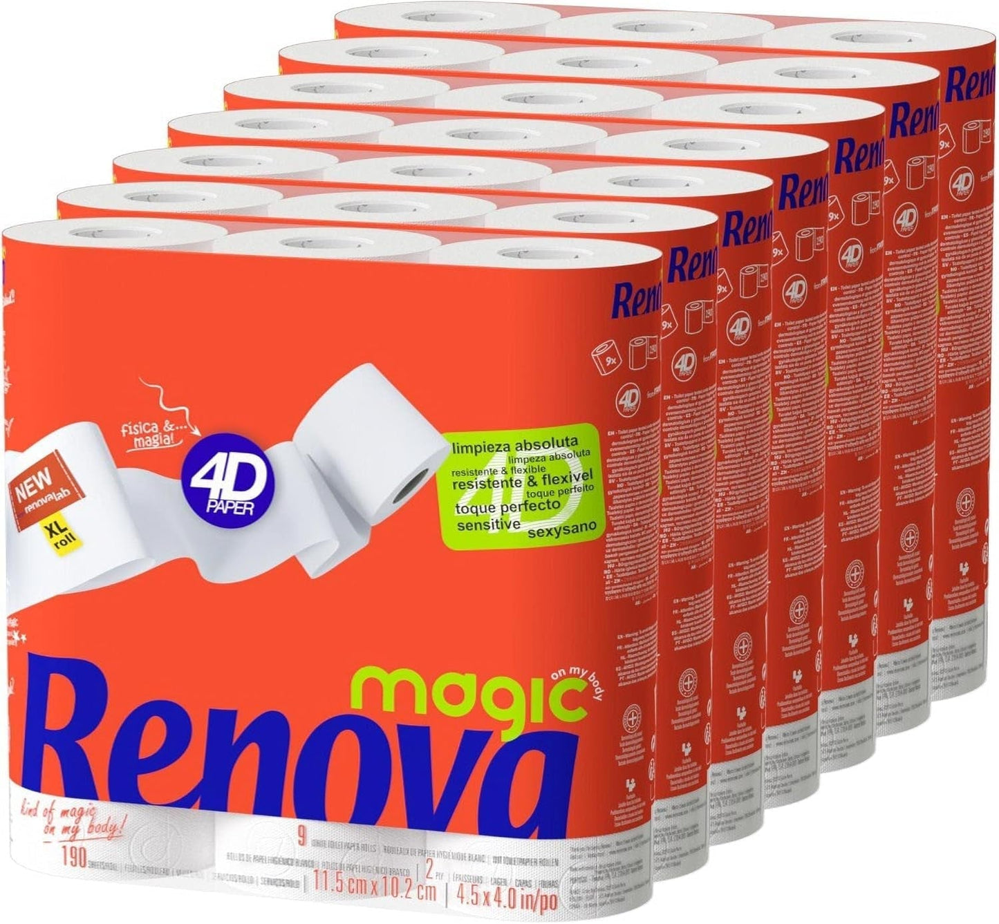 Renova toalettpapper, 7 paket med 9 rullar - 63 rullar totalt