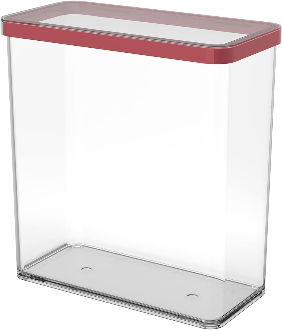 Rotho Loftset med 5 förvaringsburkar med lock, olika storlekar, matplast (PP) BPA-fri, transparent/röd, (21,4 x 21,4 x 23,5 cm) Matförvaringslådor Naty Shop 3,2 L rektangulär