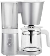 ZWILLING ENFINIGY Filter Espressomaskin med 1,5 liters glaskaraff, espressomaskin med rostfri stålpanna, blomningsfunktion och smart avkalkning, plast, silver