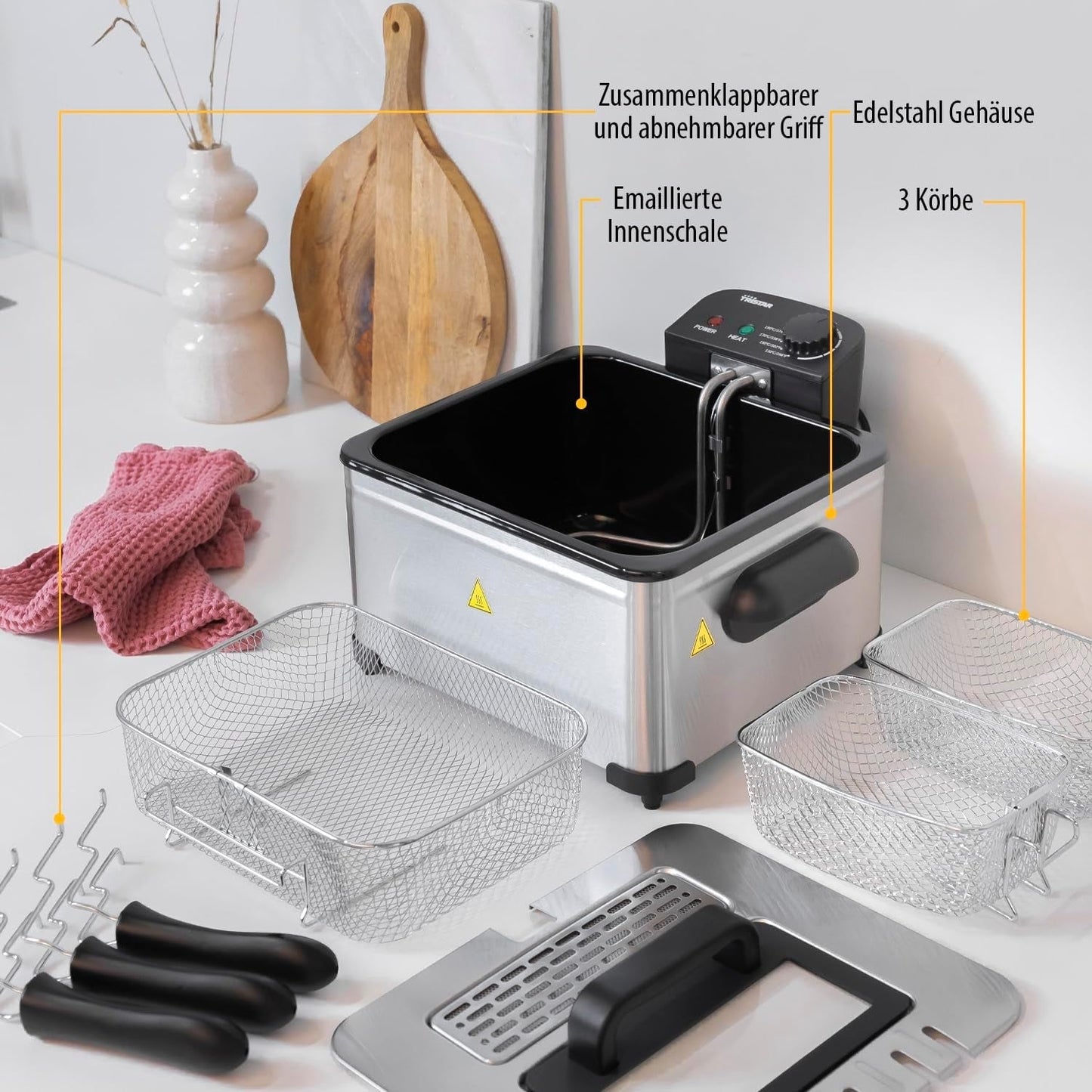 Tristar Fritös, 1 stor korg och 2 små korgar, justerbar termostat, kylzon, 5 liter, 2000 W, FR-6949 Vitvaror Naty Shop