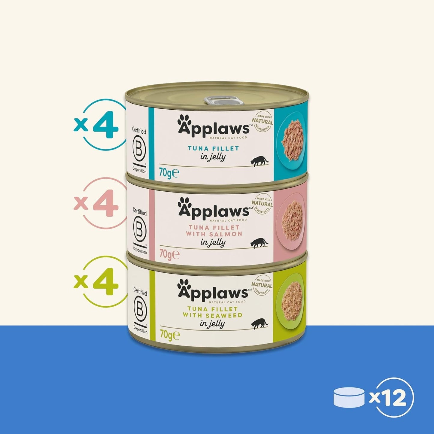 Applaws Natural Wet Cat Food Jelly Fish Selection (Förpackning med 12 x 70 g)