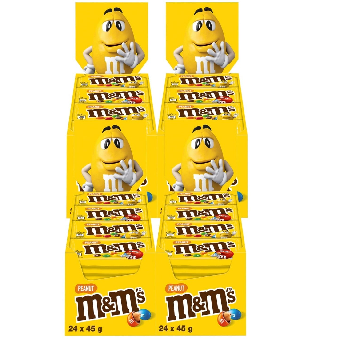 M&M's Peanut Chocolate Bulk Pack 24 x 45 g Choklad Peanut Smaksatt Linser Chokladpresent (1080g) Idealisk som godis med fotbollstema
