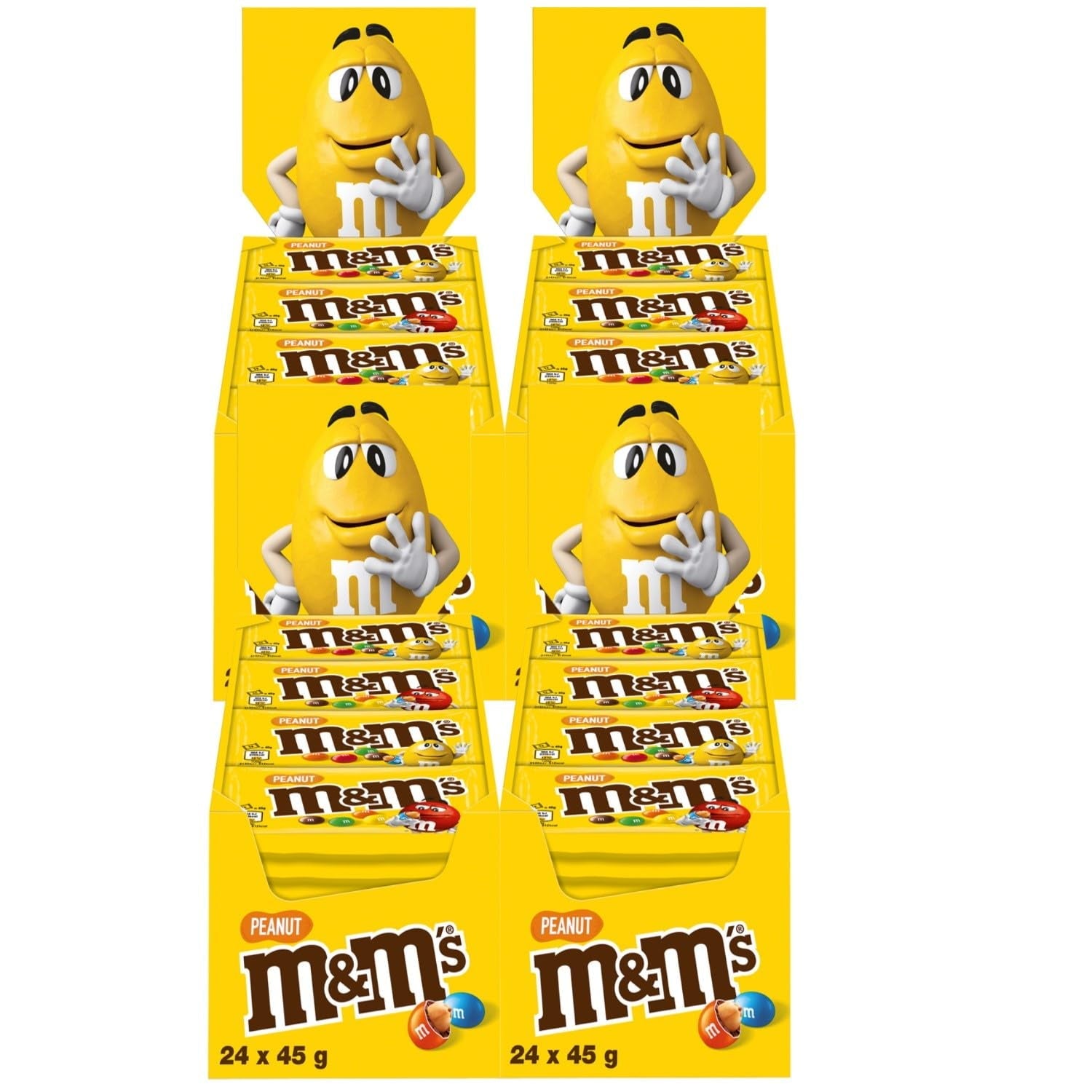 M&M's Peanut Chocolate Bulk Pack 24 x 45 g Choklad Peanut Smaksatt Linser Chokladpresent (1080g) Idealisk som godis med fotbollstema