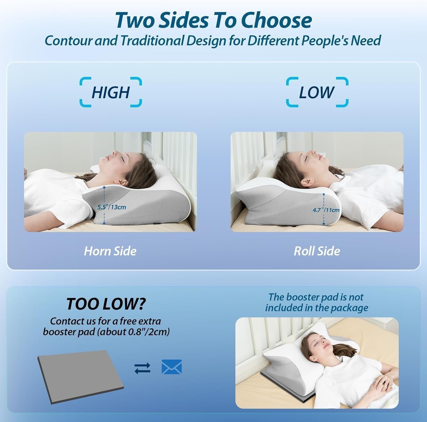HOMCA nackkudde Memory Foam ortopedisk kudde 2 i 1 nackstödskudde med 3D kylfodral Ergonomisk sovkudde för rygg, sida och magsömmar Grå 60X13/11X40cm Cervikala ortopediska kuddar Naty Shop