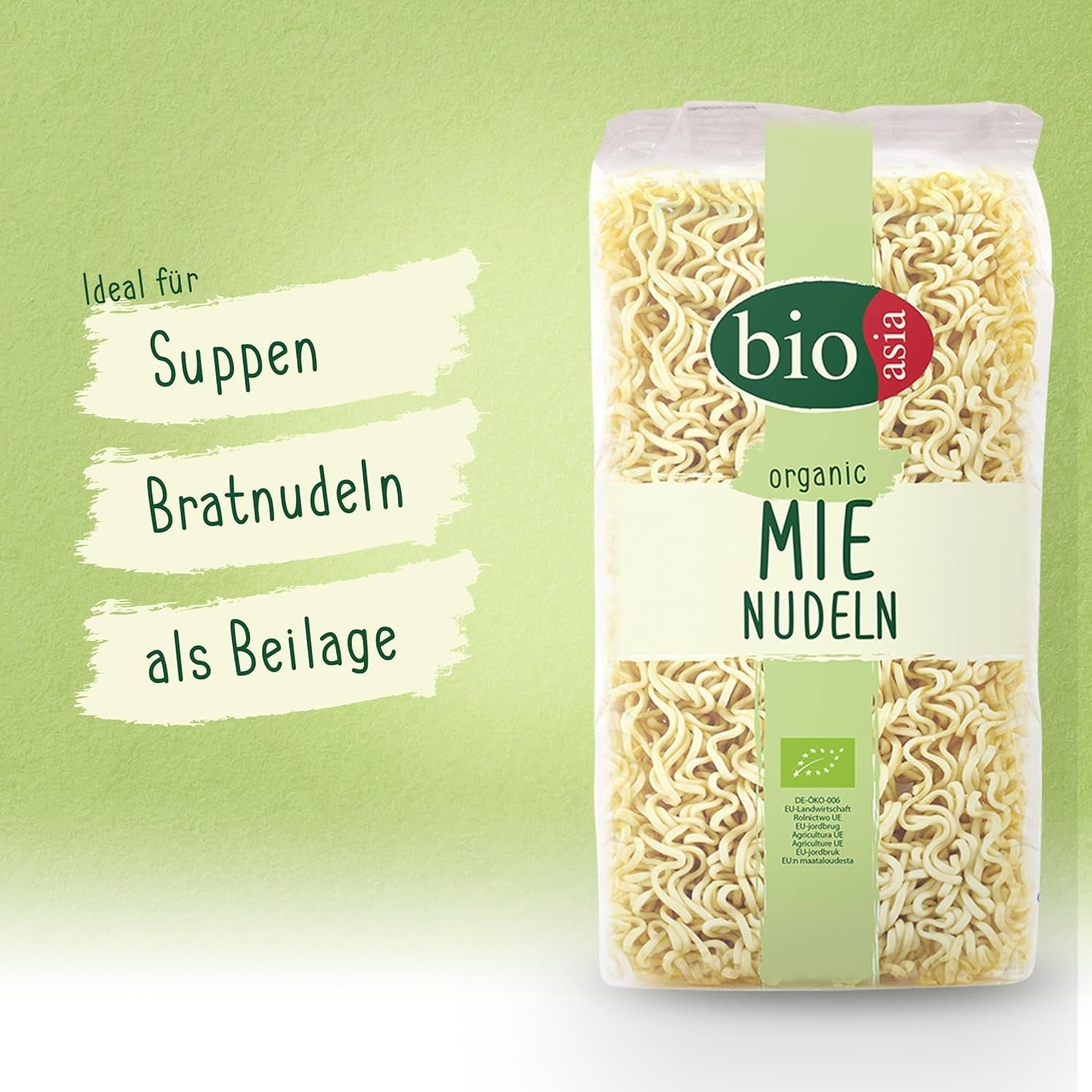 BIOASIA Organic Mie Nudlar, vetenudlar utan ägg, tillagade snabbt och enkelt, vegetariska (8 x 250 g)
