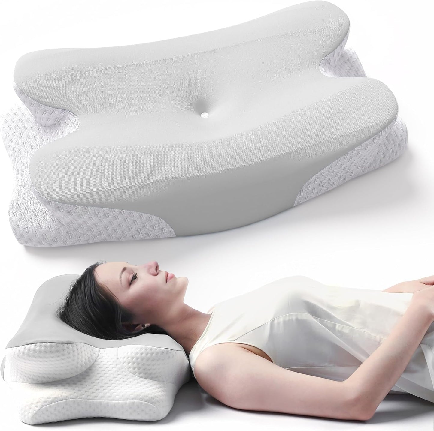 RUMMY Memory Foam Ergonomisk nackstödskudde med avtagbart tvättbart överdrag för sido- och magsliprar (grå) Cervikala ortopediska kuddar Naty Shop Grey