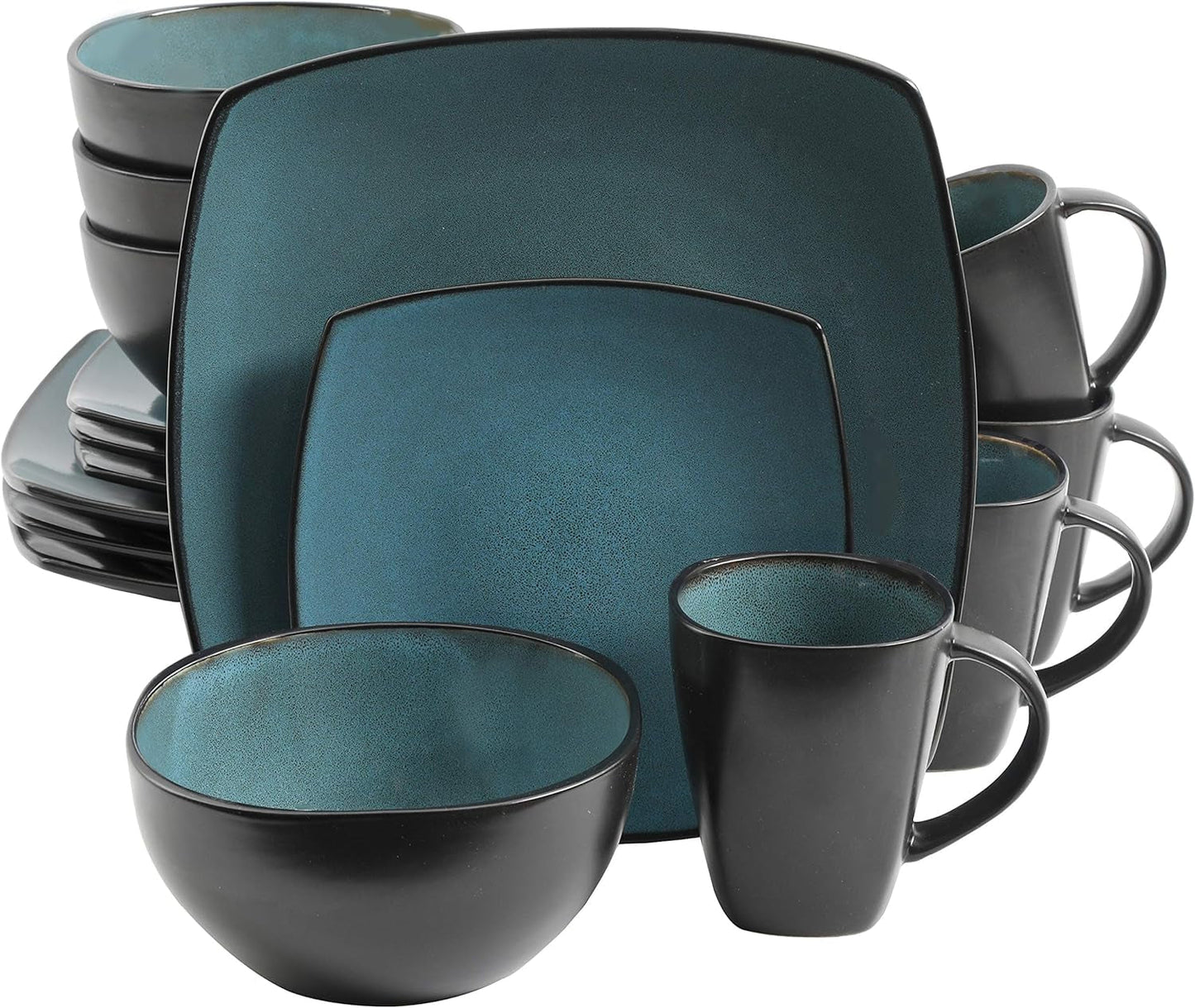 Gibson 99813.16R Elite Soho Lounge Reactive Glaze 4-personers servisset, 16 delar, blågrön/svart tvåfärgad effekt