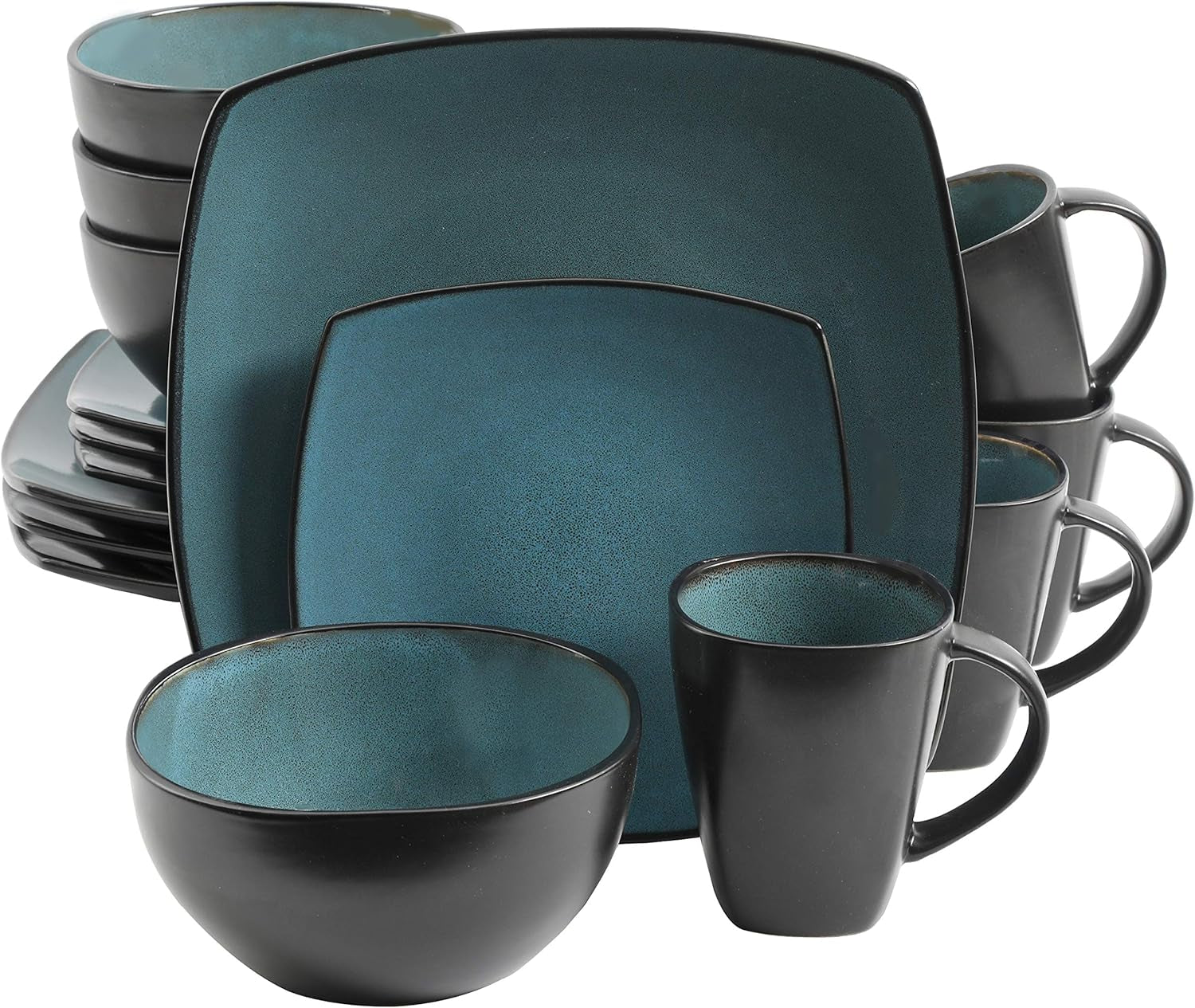Gibson 99813.16R Elite Soho Lounge Reactive Glaze 4-personers servisset, 16 delar, blågrön/svart tvåfärgad effekt
