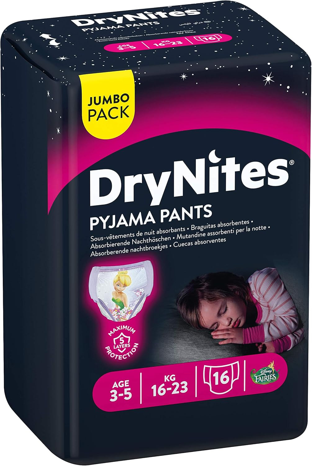 DryNites Pyjamasbyxor för flickor 3-5 år 1 förpackning (1 x 16 stycken)