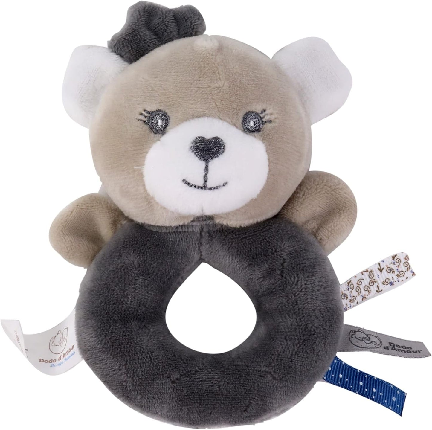 - Plyschleksak med skallra - Björn - 012290 - Grå - Fleece - Födelse - Mjukdjur - Baby - Lugnande - Mjuk - Tvättbar - 13 cm x 10 cm - Från 0 månader Baby Toys Naty Shop