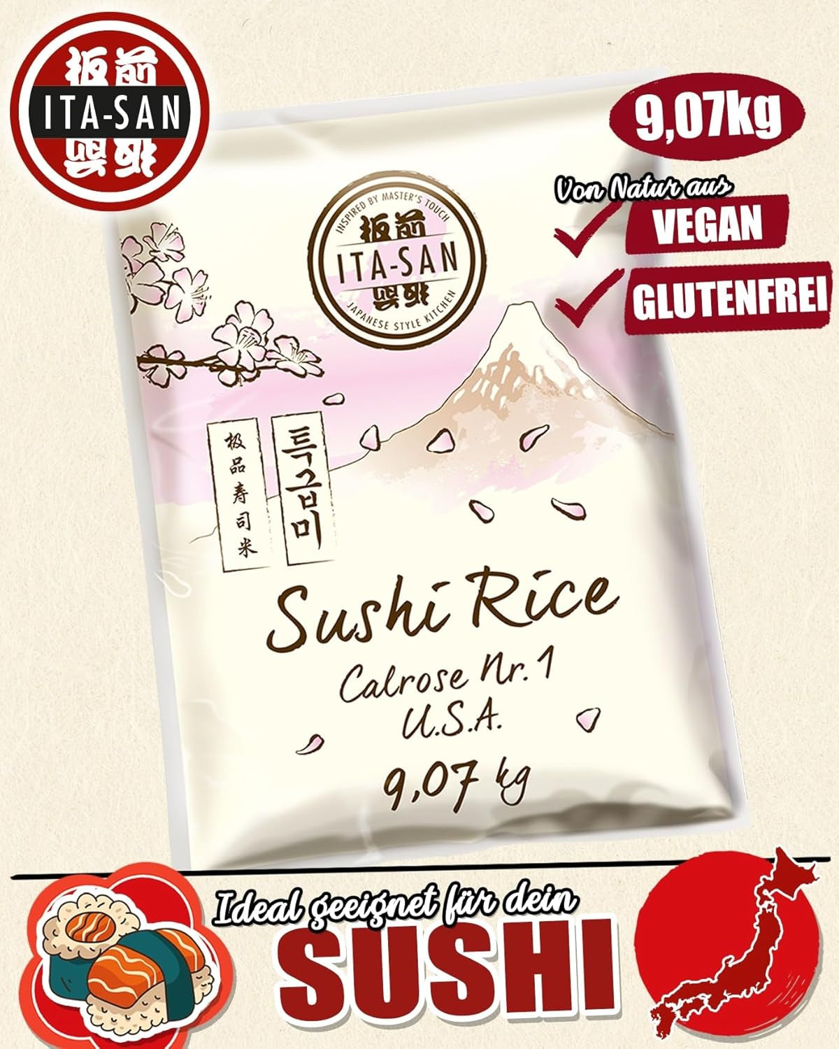 ITA-SAN Calrose / Ris för sushi, 1 paket (1 x 9,07 kg)