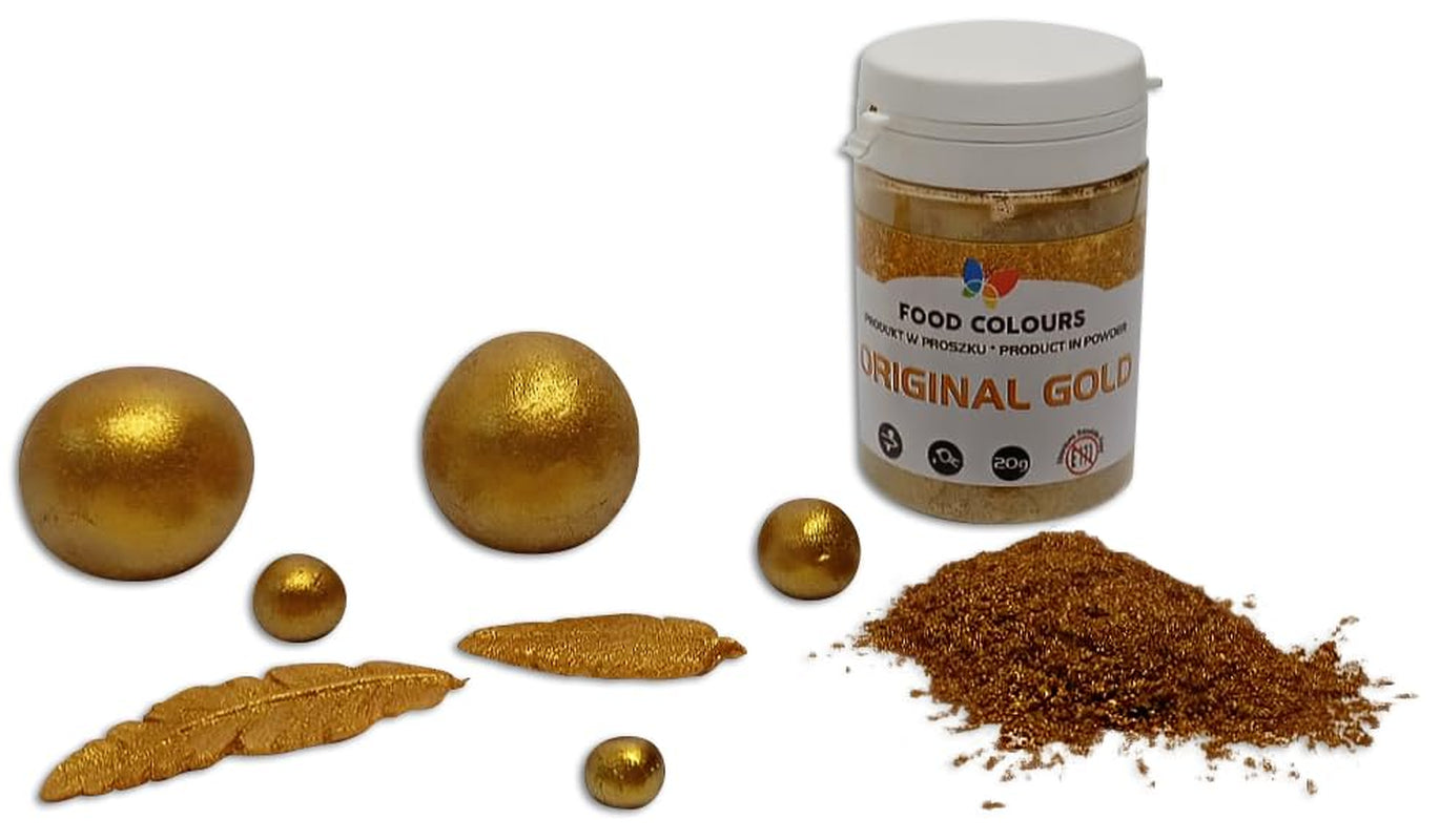 Livsmedelsfärg Färgpulver med metallisk effekt, ORIGINAL GULD 20G matfärg – Perfekt för att dekorera tårtor, tårtor, sockerpastor, kakor och drycker.