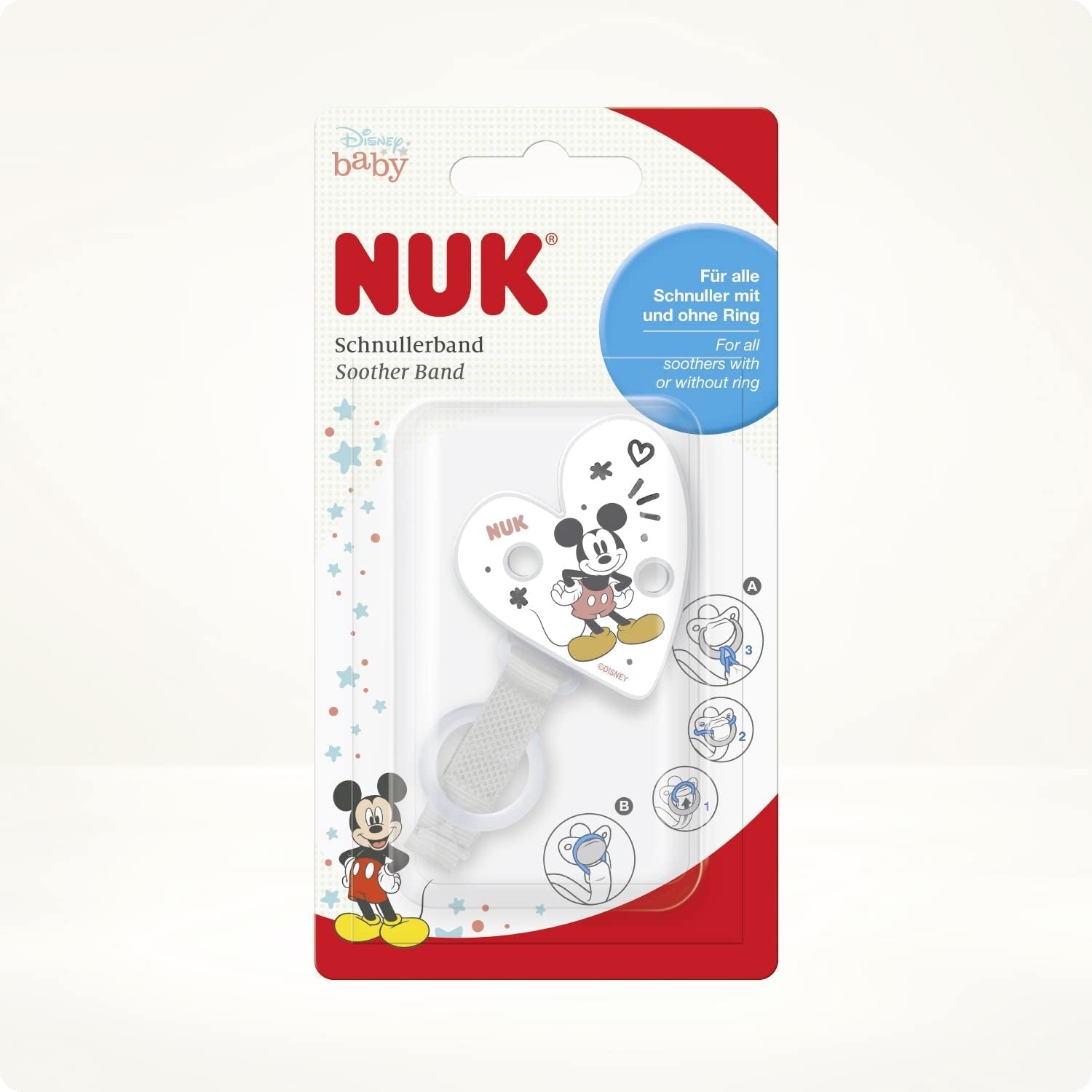 NUK nappkedja och klämma | för nappringar | Robust och motståndskraftig mot brott | Disney Musse Pigg