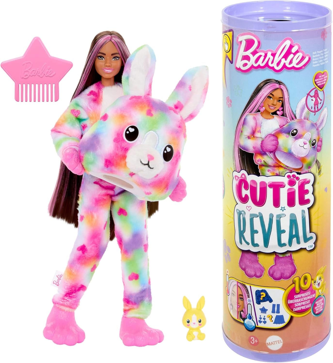 Barbie Cutie Reveal Docka och tillbehör, Batik Bunny Plysch kostym och 10 färgskiftande överraskningar, Color Dream Series, HRK38 Naty Shop Dolls Batik Bunnies