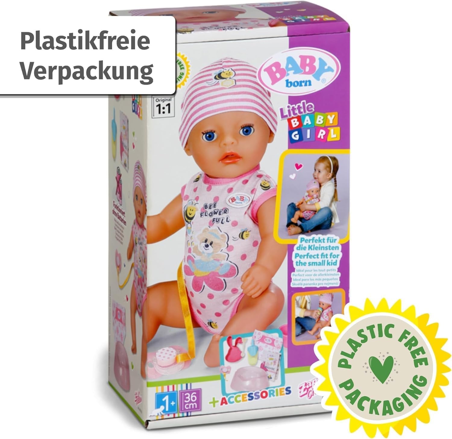 BABY Born Lena (tjej) 36 cm, docka med 7 funktioner för barn från 1 år, fungerar utan batteri, stor docka 36 cm, 834596 Zapf Creation, rosa Naty Shop dockor