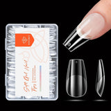 Modelones Nail Tips 216 bitar - Heltäckande Nail Tips Set, Soft Gel Tips Set, Pre-Polishing PMMA Resin Nail Tips, DIY Lime On Nail Art konstgjorda naglar, korta mandlar XS