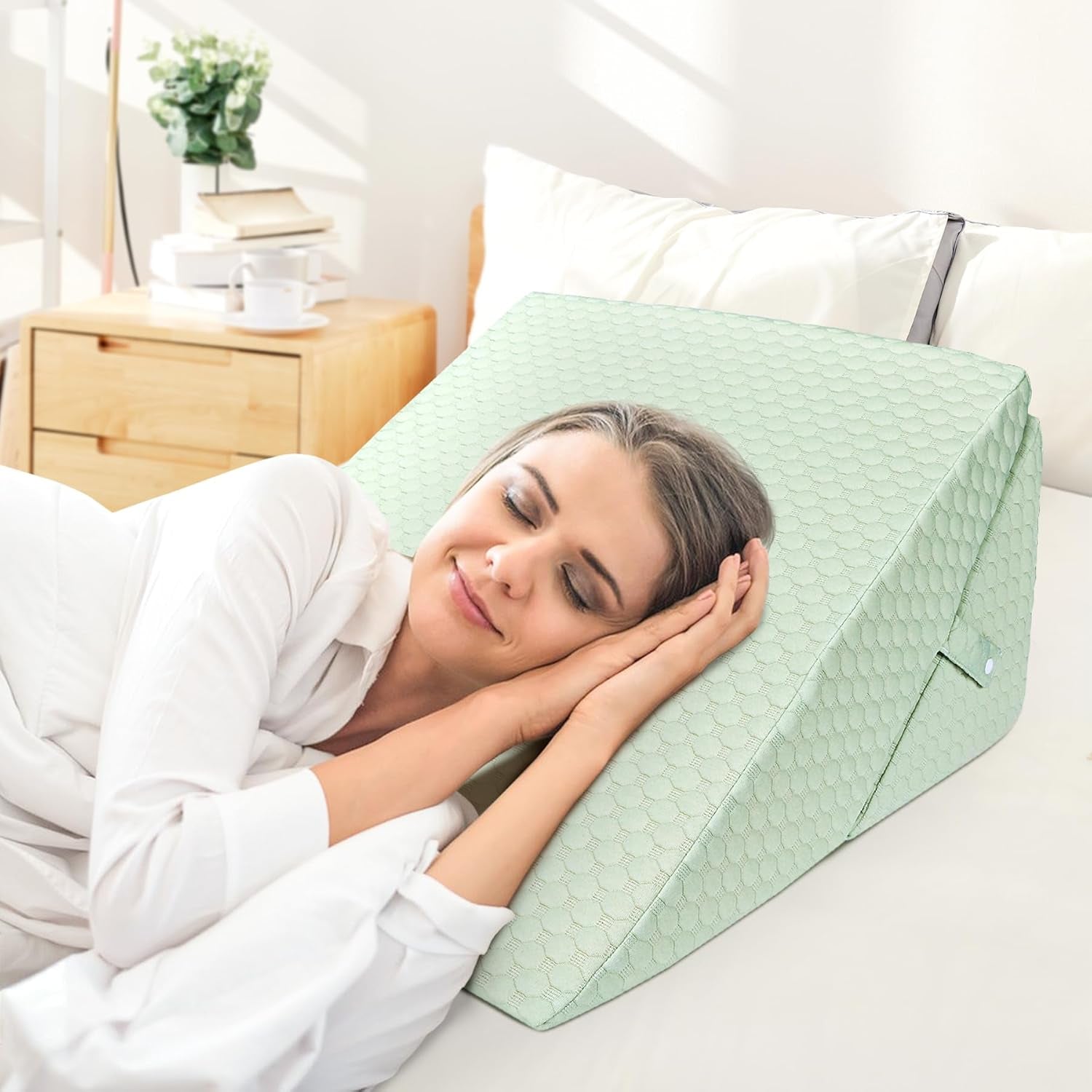 INFANZIA Kilkudde för säng, Hörnkudde, Triangelkudde, Vikbar, Memory Foam, Sömnapné, Acid Reflux, Benhöjning, Läsning, Grön