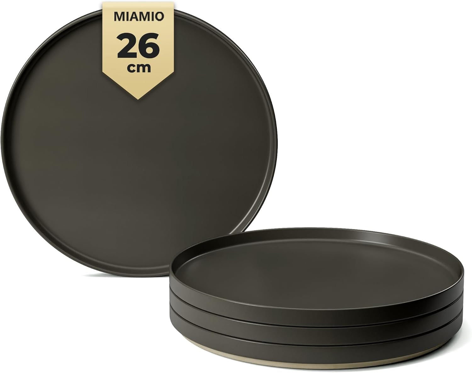 MIAMIO - 4-personers tallriksset / 4-personers keramiskt servisset, diskmaskin och mikrovågssäkert servis av stengods - Sierra Collection (mörka tallrikar, stora tallrikar (4x))