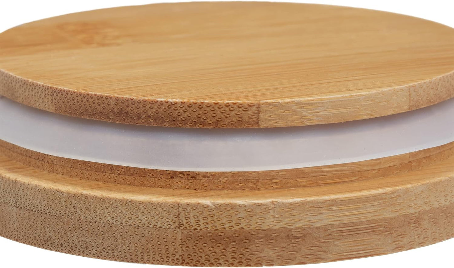 Relaxdays förvaringsburkar med bambulock Set med 3 runda glasburkar 1000ml Läckagesäkra Klar/Naturlig 18x10cm Matförvaringslådor Naty Shop