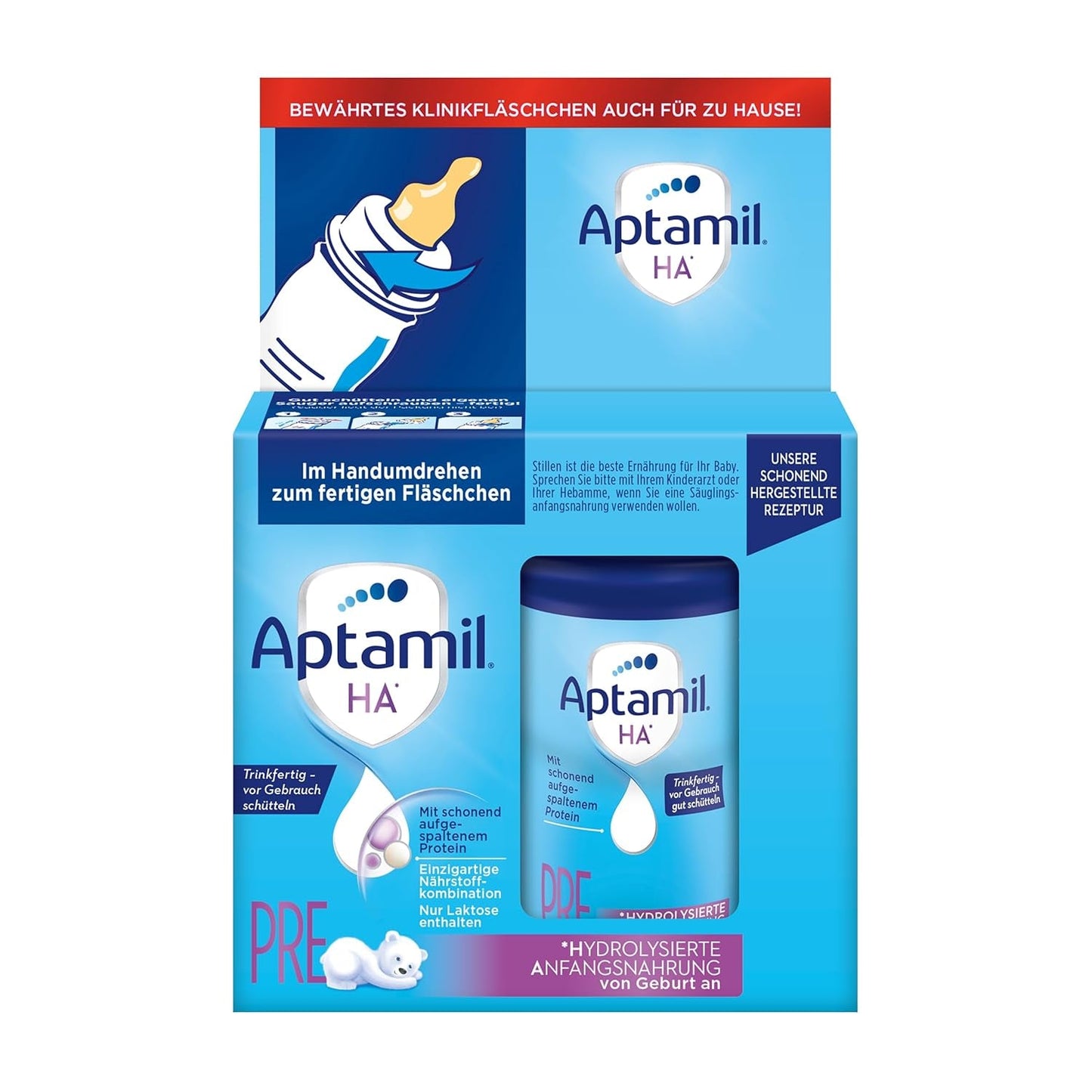 Aptamil HA Pre Ready to Drink – Hydrolyserad mjölk för spädbarn från födseln – 4 x 2 x 90 ml