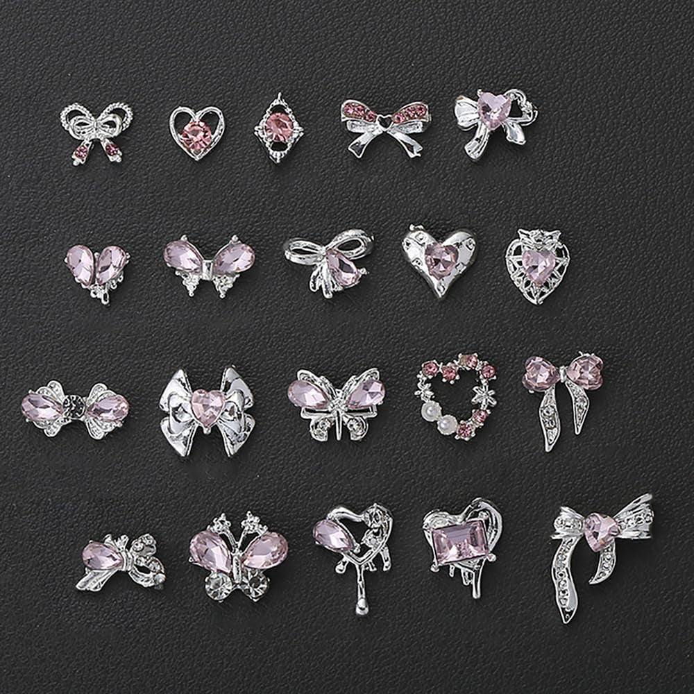 Luxus Rosa Diamant Nagel Charms 3D Butterfly Nail Art Charms Bow Nail Charms Y2K Heart Charms Nägel Zubehör Schmetterling Herz Schleife Nageldesign Edelsteine ​​​​Strasssteine ​​Glitzersteine ​​Nagelschmuck