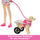 Barbie Dog Duo Doll och tillbehör, inklusive valp och stor hund med rullstol, koppel, matskål, husdjursbädd och benbelöningar, för åldrarna 3 och uppåt, HTK37