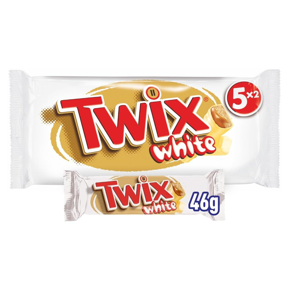Twix vita chokladkakor; kola, kex, vit choklad; flera paket choklad; 5 barer (5 x 46 g)