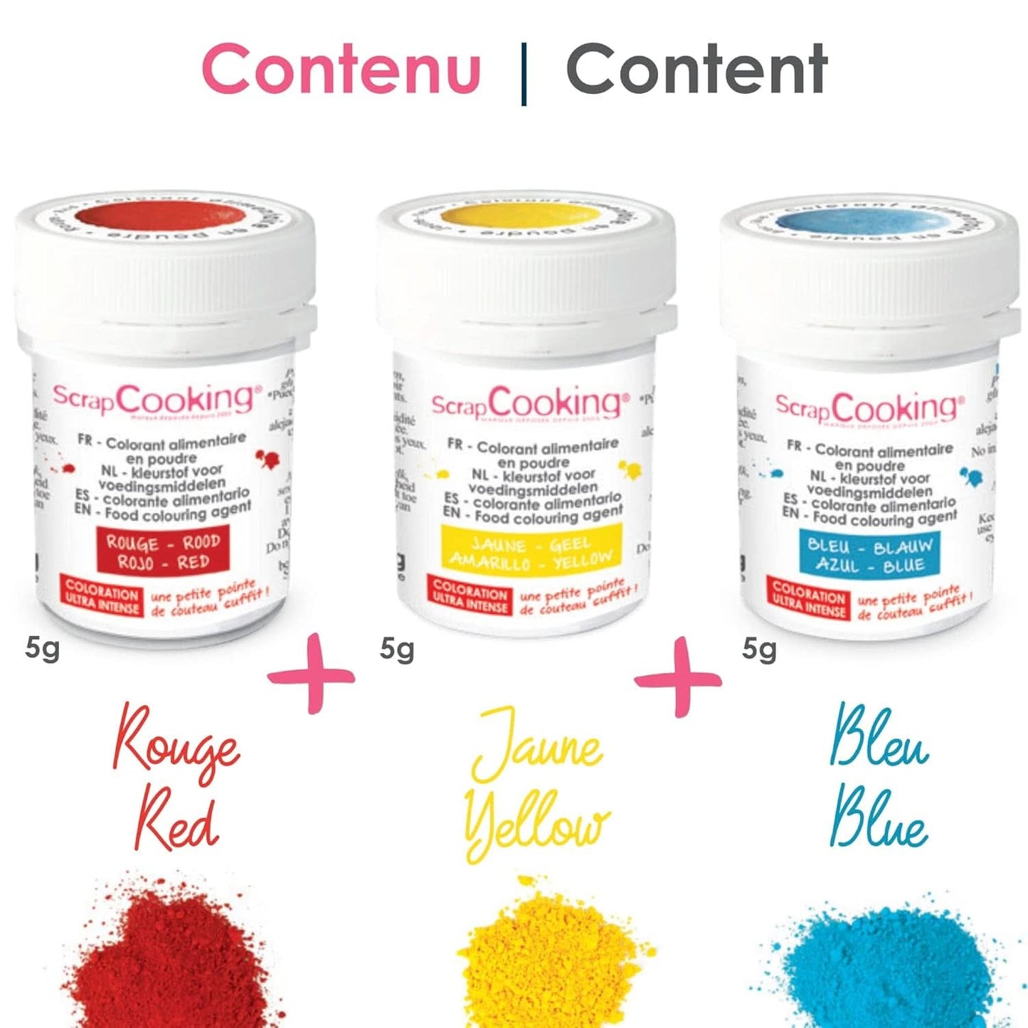 ScrapCooking, Set med 3 pulveriserade matfärger - röd, gul, blå, 3 x 5 gram Naty Shop