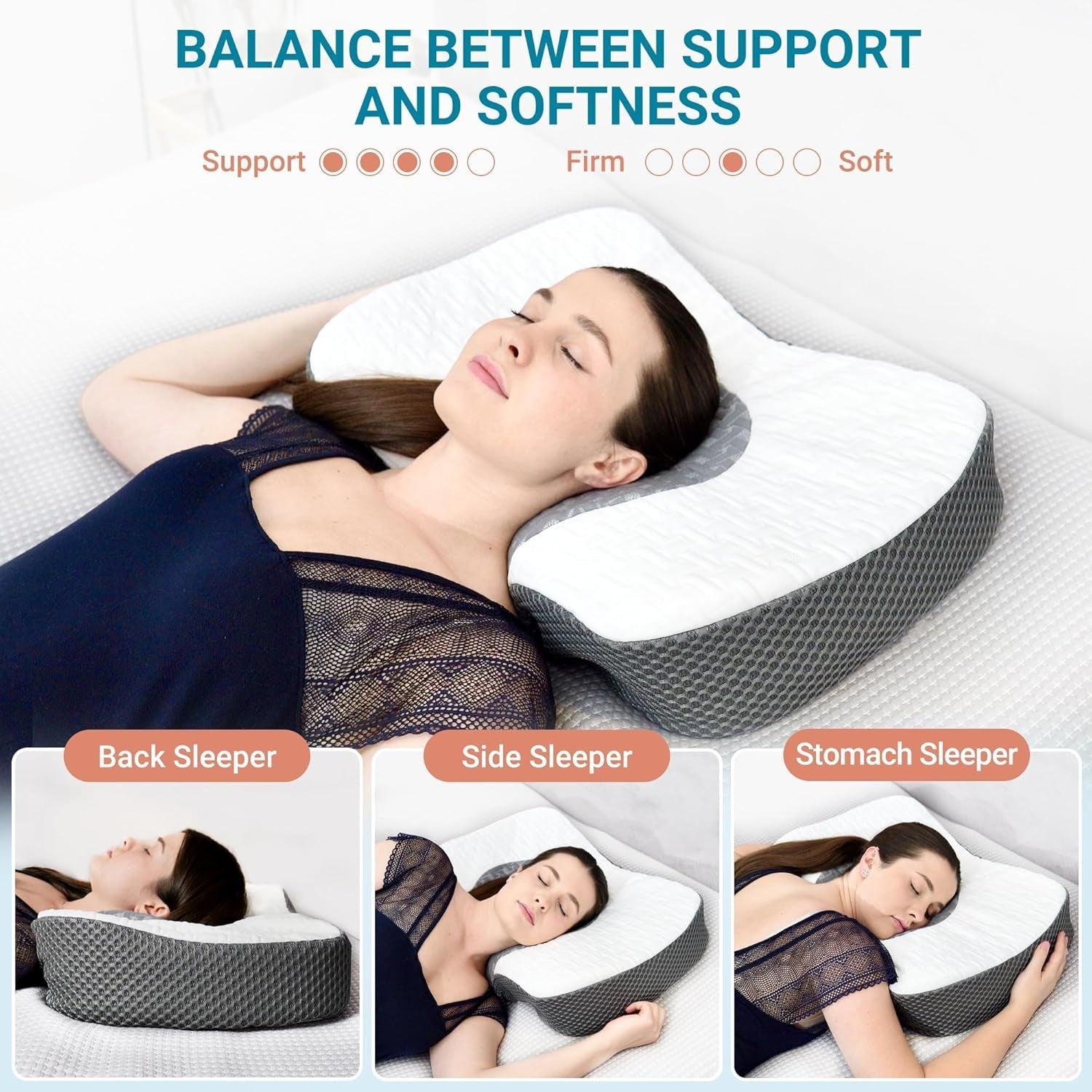 Elviros Memory Foam Ortopedisk kudde Nacksmärtskudde Sovkudde Ergonomisk nackkudde Nackstödskudde Anti-snarkningskudde för sidoslipare Magsömmar Vita cervikala ortopediska kuddar Naty Shop