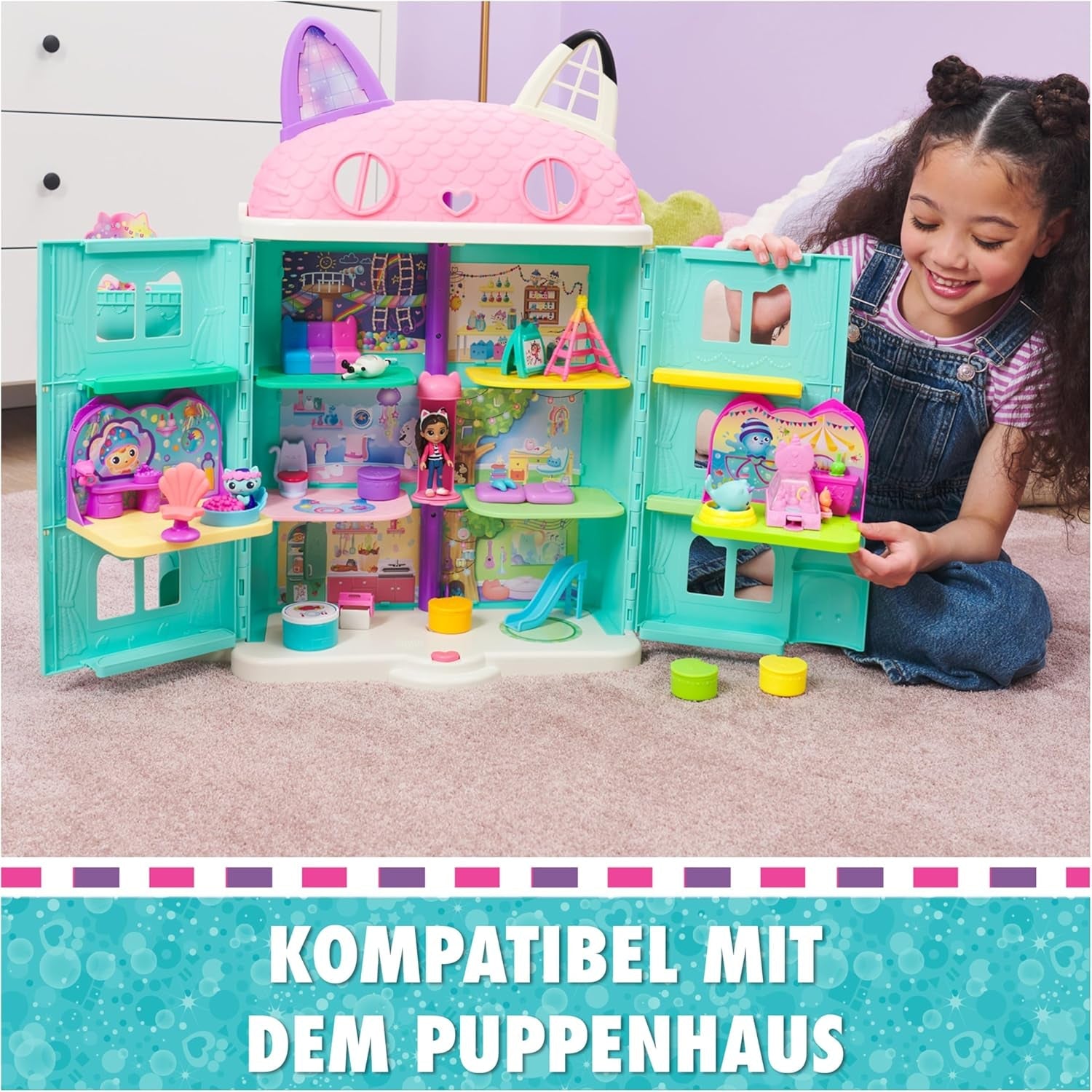 DREAMWORKS GABBY'S DOLLS HOUSE - Deluxe Room Playset, Kitty Narwhale Party Room, temamöbler och tillbehör, åldrar 3+