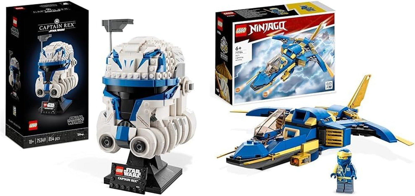LEGO 75349 Star Wars Captain Rex Hjälmset Clone Wars Samlarmodell Series 2023 Souvenirbit och presentidé Byggset Besuche den LEGO-Store-paket med Jay's Thunder Jet Evo,