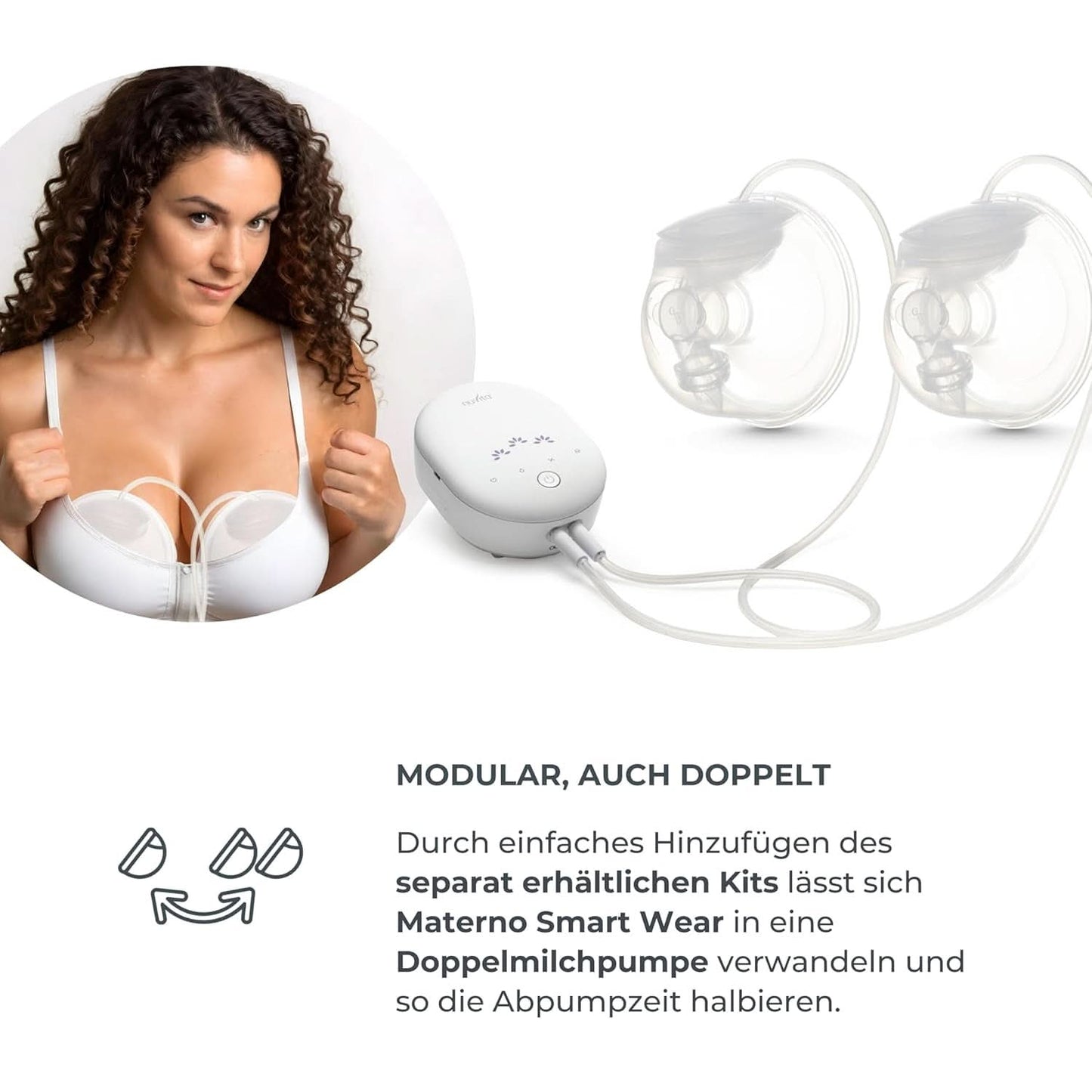 Nuvita Materno Smart Wear 1287W - Hands-free bärbar elektrisk bröstpump - 3-fas teknologi, anpassningsbar, portabel, dubbel bröstpump konverteringssats tillgängligt Tillbehör Mat och amning Bebe Naty Shop