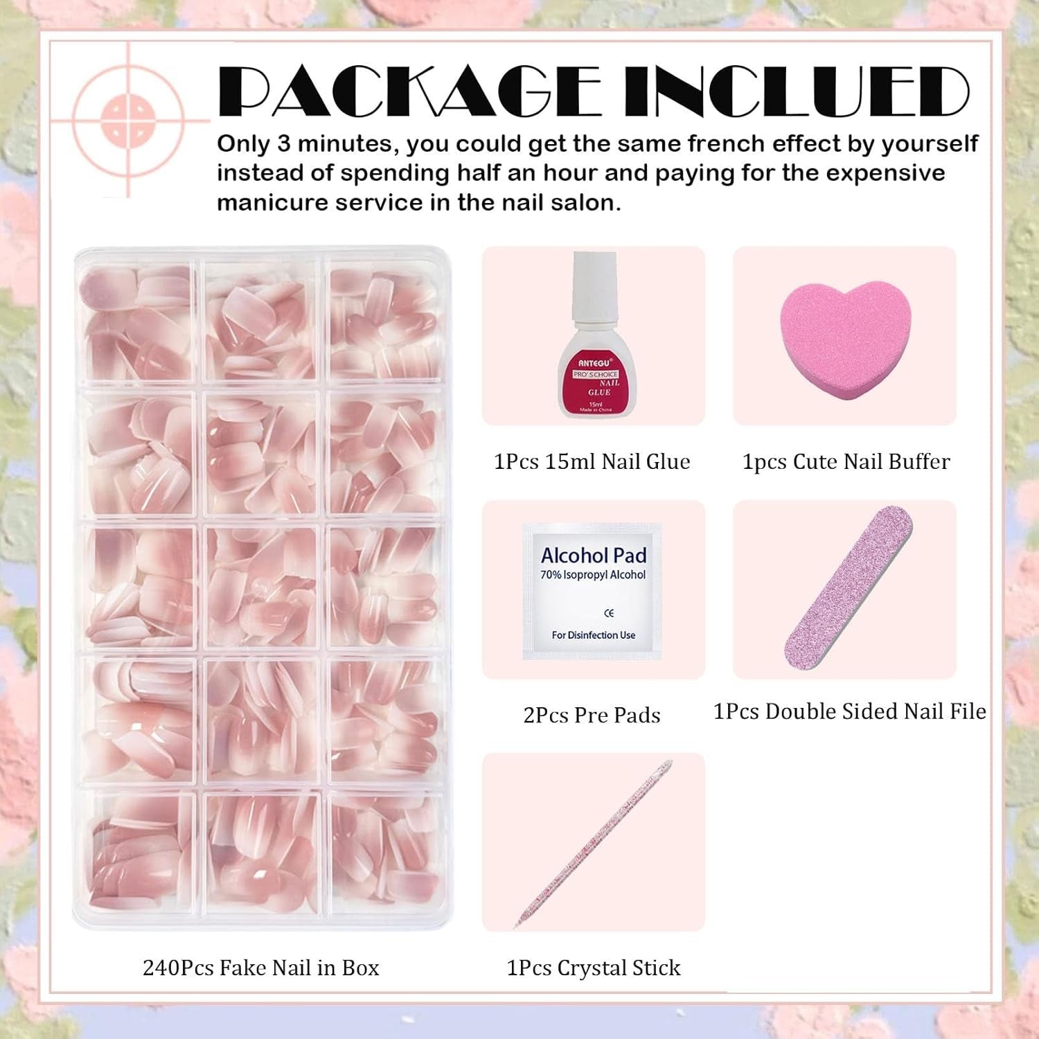 240 st Korta lösnaglar Set - Korta naturliga konstgjorda falska naglar för limning - Nude Gradient Konstgjorda naglar för Box Nail Extensions (Nude Gradient)