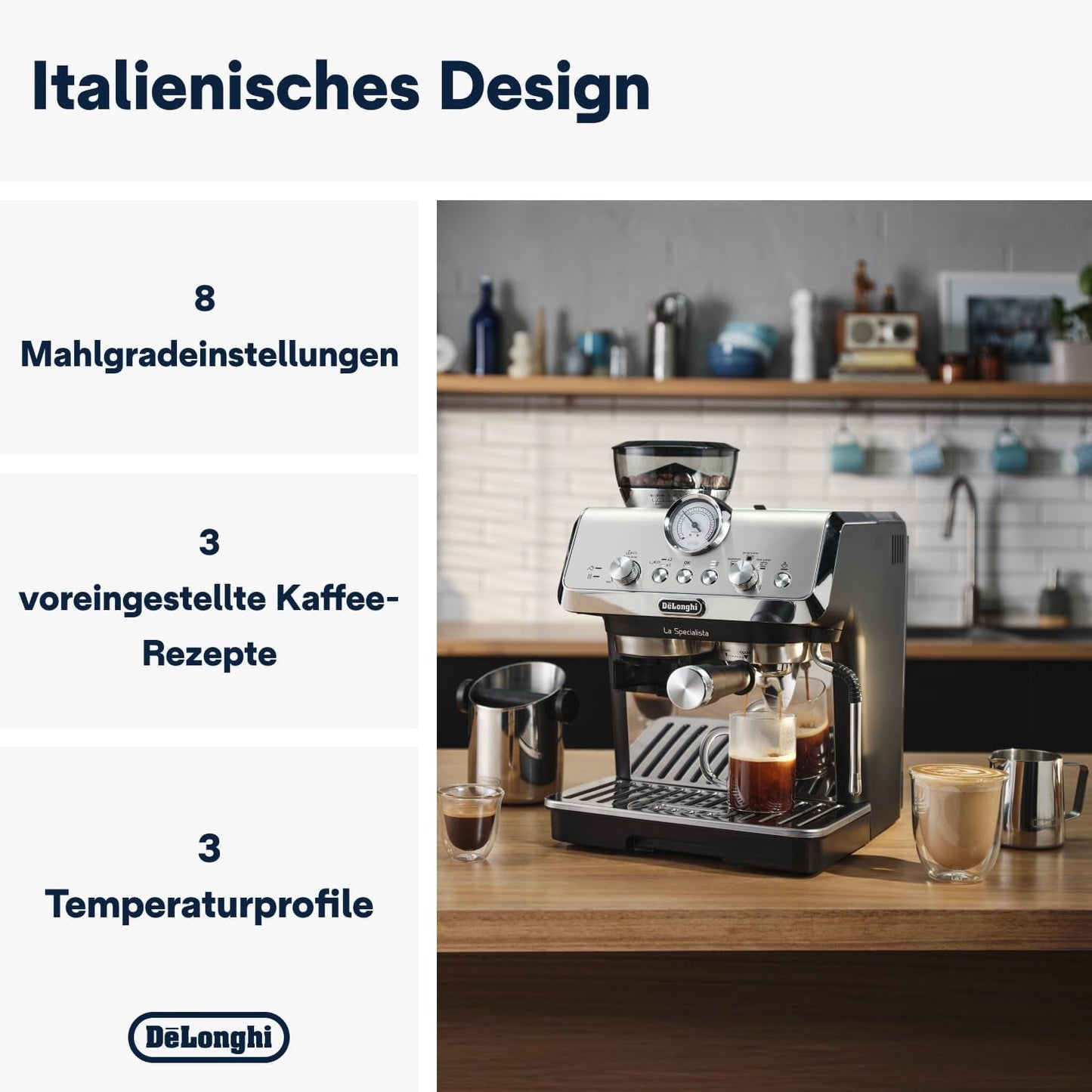 De'Longhi La Specialista Arte EC9155.MB portafilter espressomaskin med kvarn, 8 malinställningar, 15 bar tryck, 3 temperaturinställningar, mjölkskummare, 1550W, 1,7L tank, rostfritt stål/svart, inklusive barista kit
